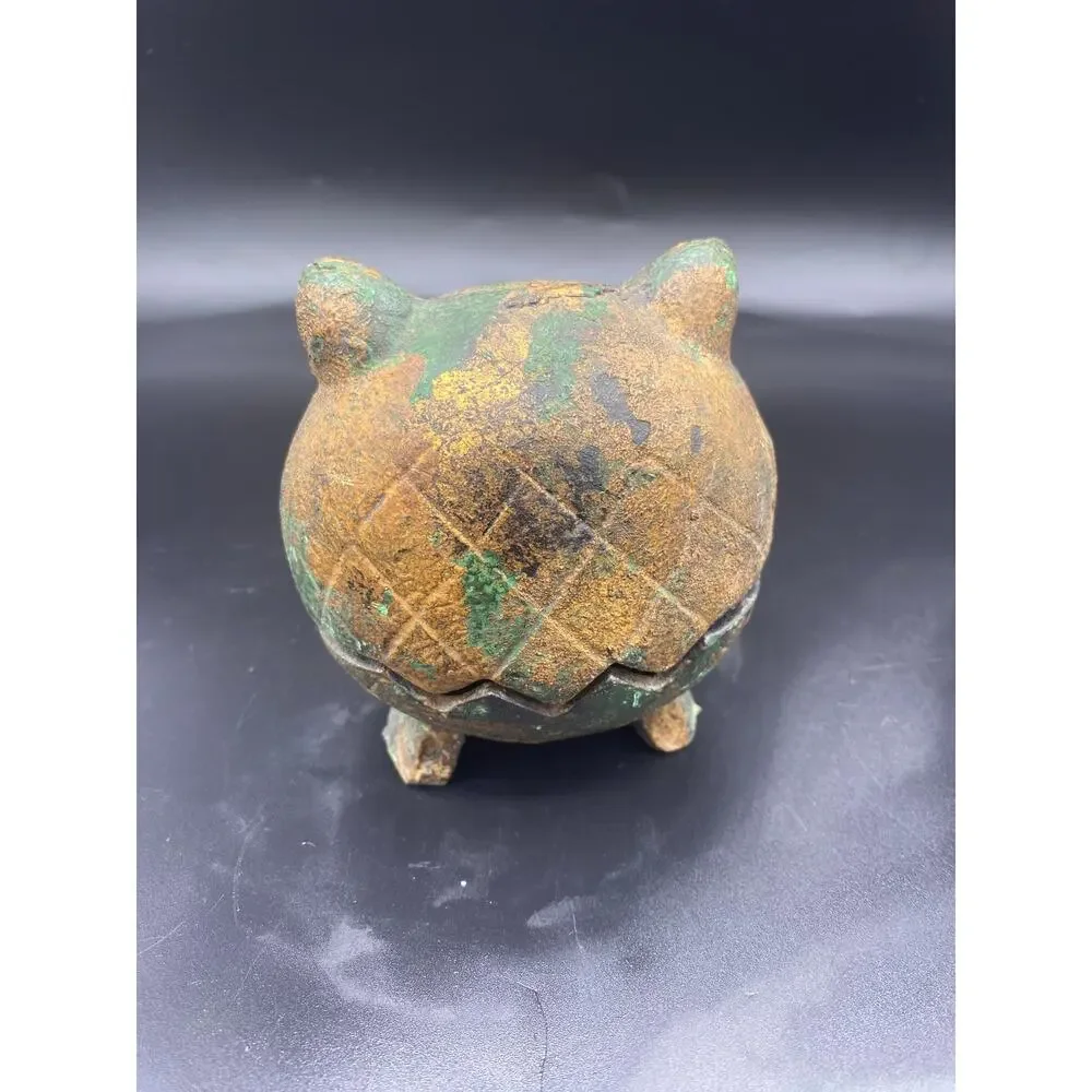 1960s Vintage Japanese Cast Gold Gilt Iron Owl Candle Incense Holder